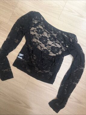 Black Lace Long-Sleeve Top + Matching Triangle Bralette